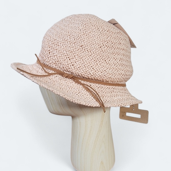 NEW Beeline Pink Straw Hat Womens One Size Tan Trim Summer Vacation - Picture 1 of 14